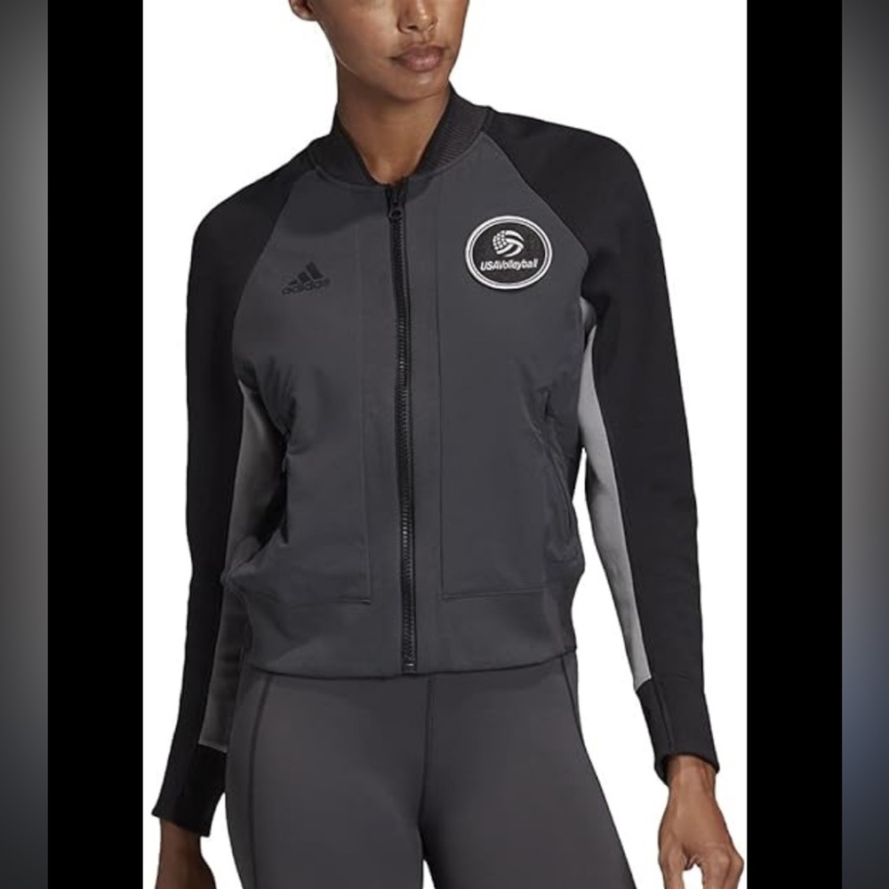 Adidas Black and Gray Bomber Jacket with Water-Resistant Fabric